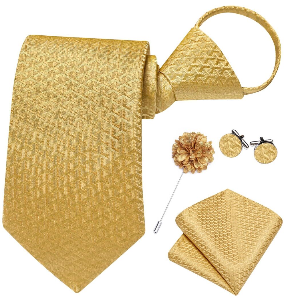 7516 Gold Zipper Ties Geometric Adjustable Pre-Tied Necktie Lapel Pin